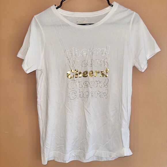 Kate Spade Women's Cheers White Gold Short Sleeve Tee T-Shirt Size Small - Picture 1 of 8